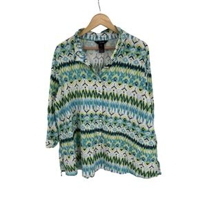 Ali Miles Linen Blend Top Abstract Top Womens XL Colorful Flowy Lightweight